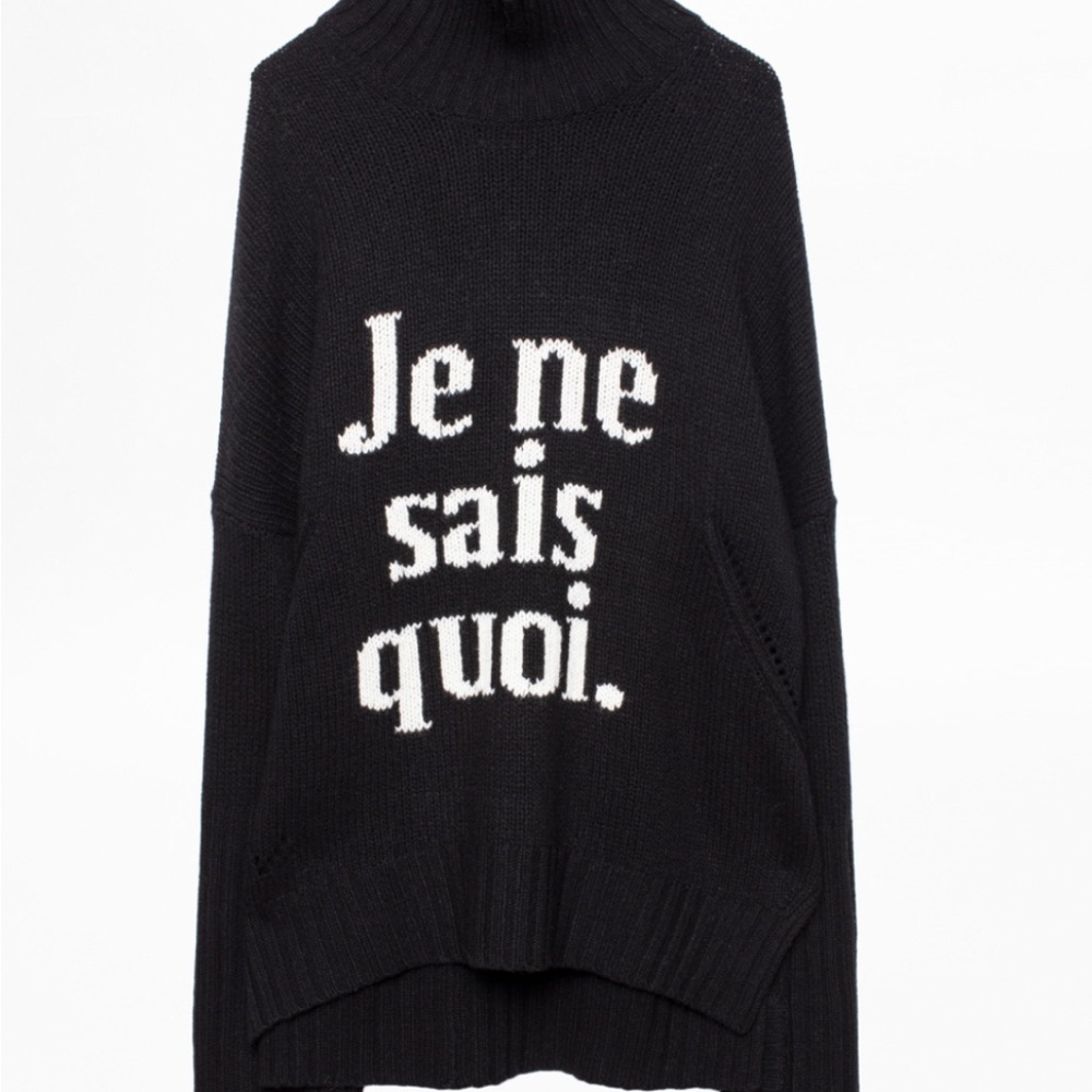 Zadig & Voltaire Black Turtleneck Sweater with White Text